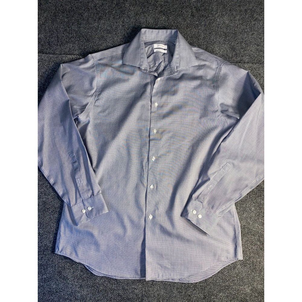 Calvin Klein Dress Shirt Mens Size 16 Blue Regular Fit Performance Non Iron